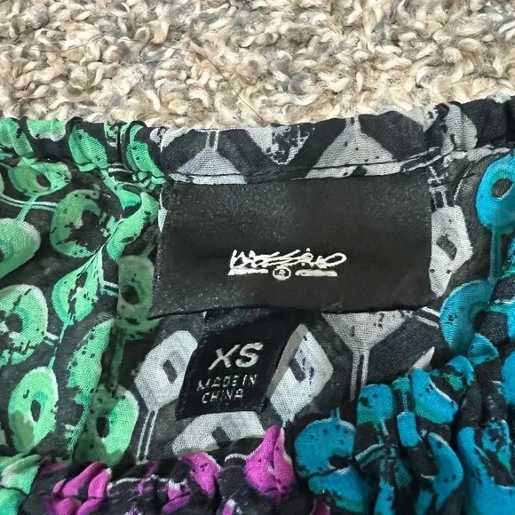 MOSSIMO sheer midi dress colorful green blue print puff sleeve size XS - Picture 7 of 11